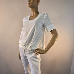 Armani Exchange A|X Womens Short Sleeve Top White Blouse Sz Small Drawstring Hem